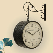 Vedas Anvi Metal Vintage Double Sided Analog Wall Clock | Railway Station Antique Decorative Clock with Black Finishing for Home, Office, Gym, Classroom (Color: Black) (8 - Inch)