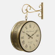 Vedas Rutvi Metal Vintage Double Sided Analog Wall Clock | Railway Station (Color: Golden) (6 - Inch)